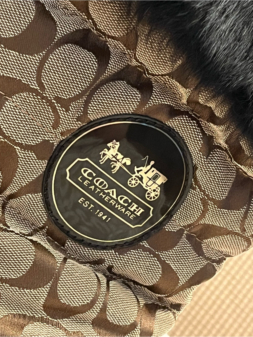 Coach Brown Signature Jacquard Fur-Trim Winter Boots - Picture 2 of 8